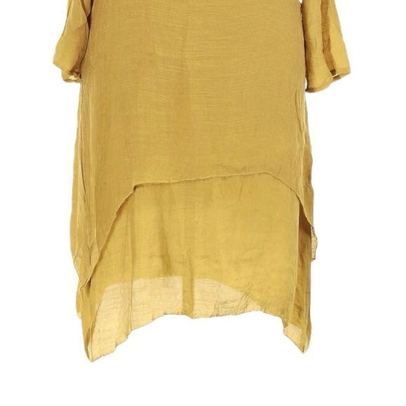 Dayou Boho Lagenlook Midi Dress 1X 2X NWT Mustard Yellow Layered Hem - Picture 6 of 8